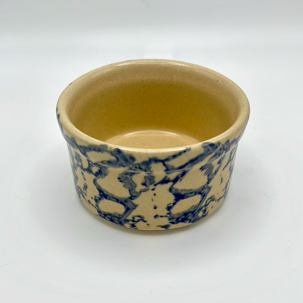 Vintage Robinson Ransbottom Crock Ramekin Blue Sponge ware Pattern